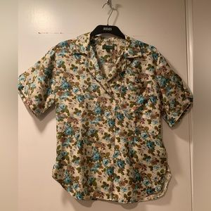 Sparrs Vintage Women's Button Shirt Blouse top Floral blue Roses made in USA Sm